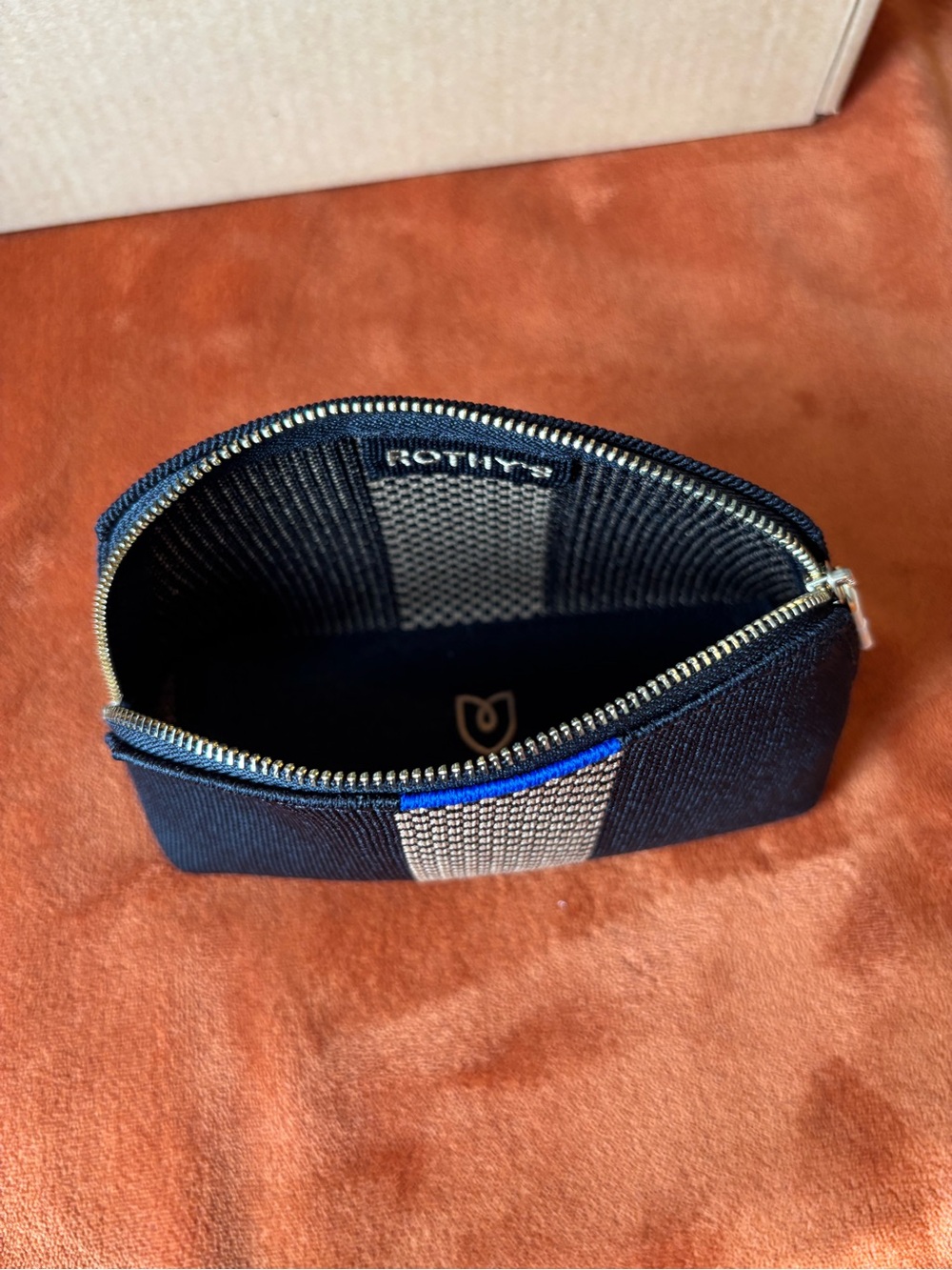 Rothy's Black and Tan Check Mini Toiletry Pouches with Blue Accents - Picture 5 of 8